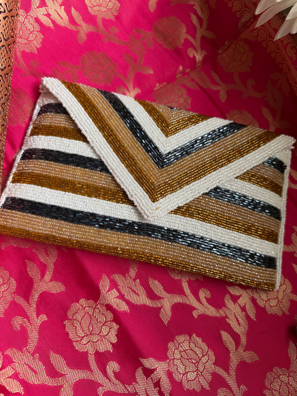 Beaded chevron Clutch