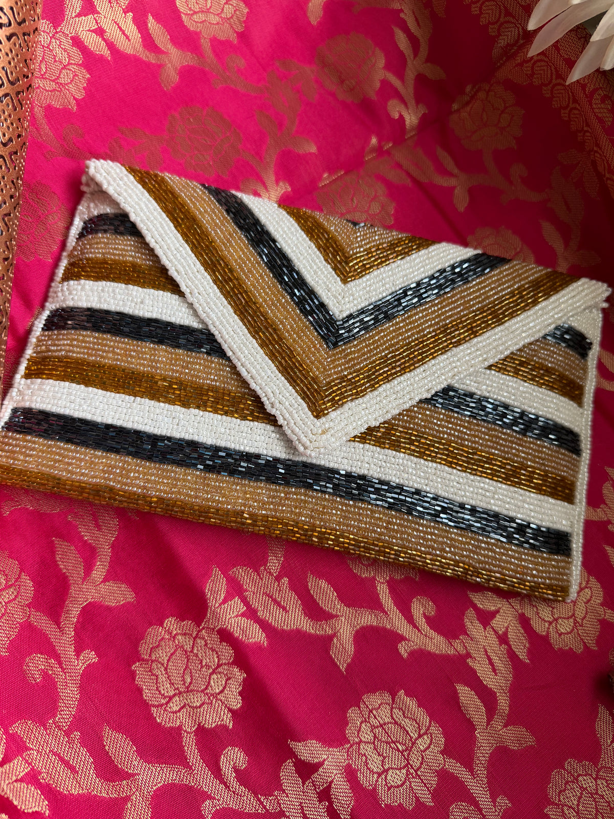 Beaded chevron Clutch
