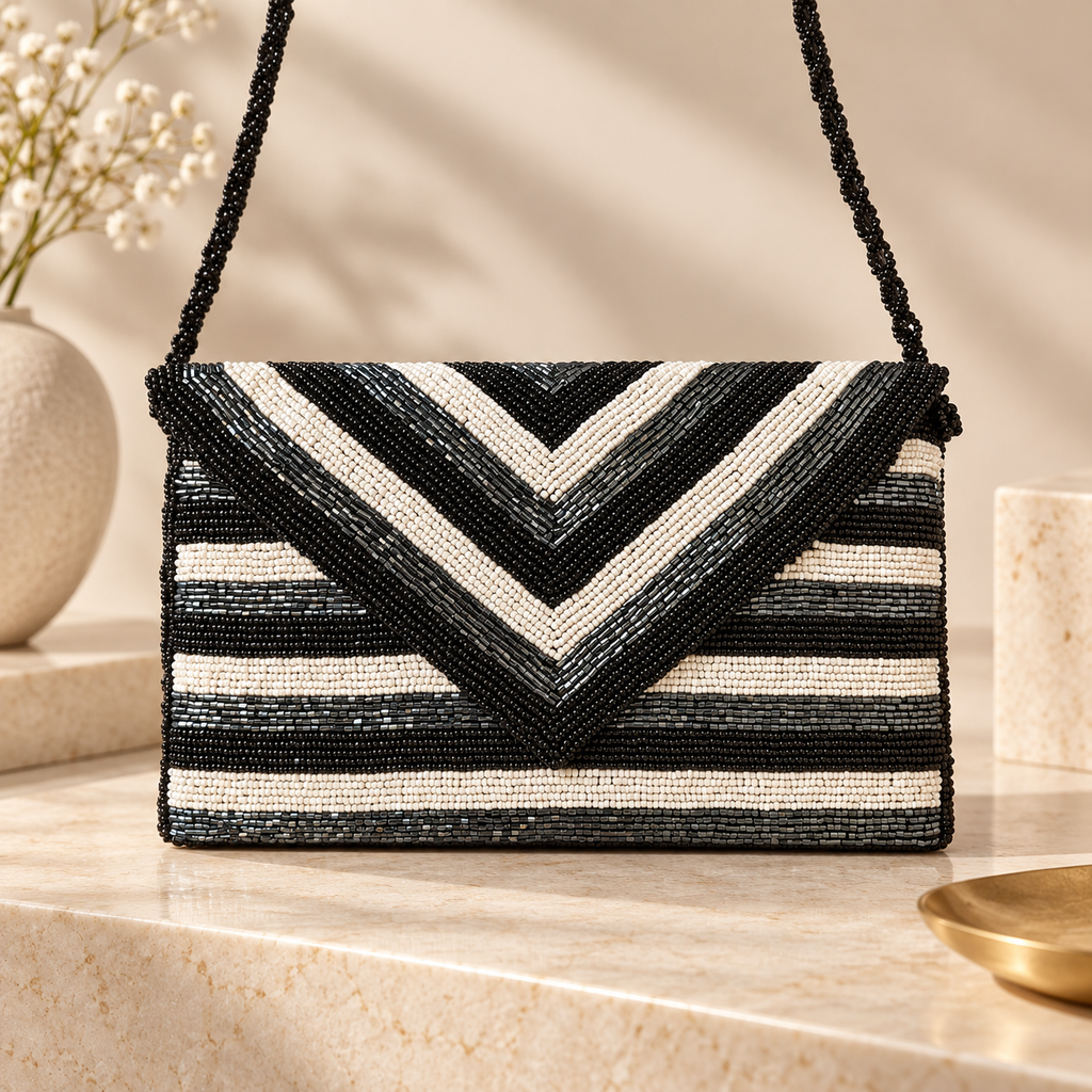Beaded chevron Clutch