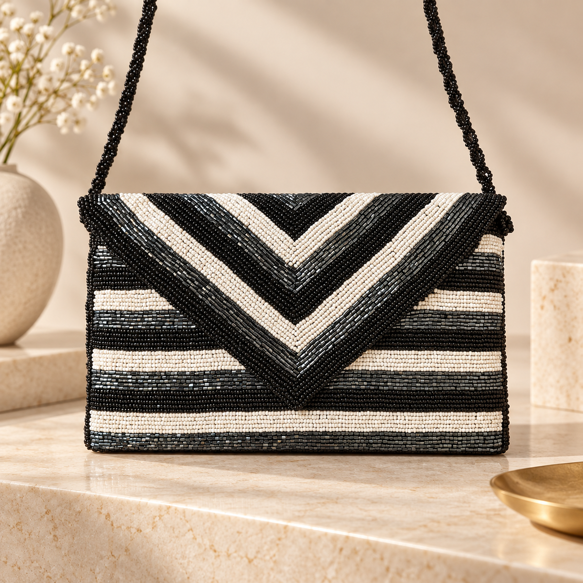 Beaded chevron Clutch