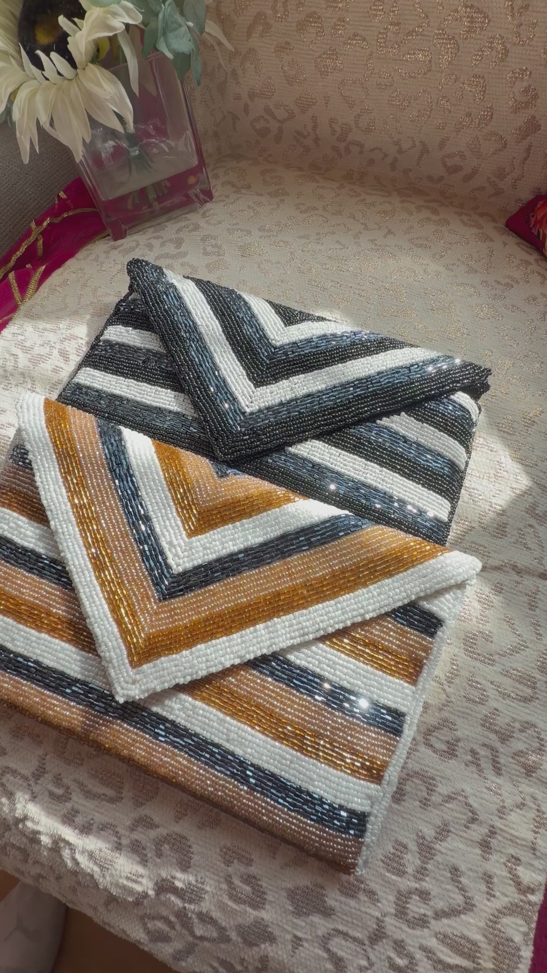 Beaded chevron Clutch